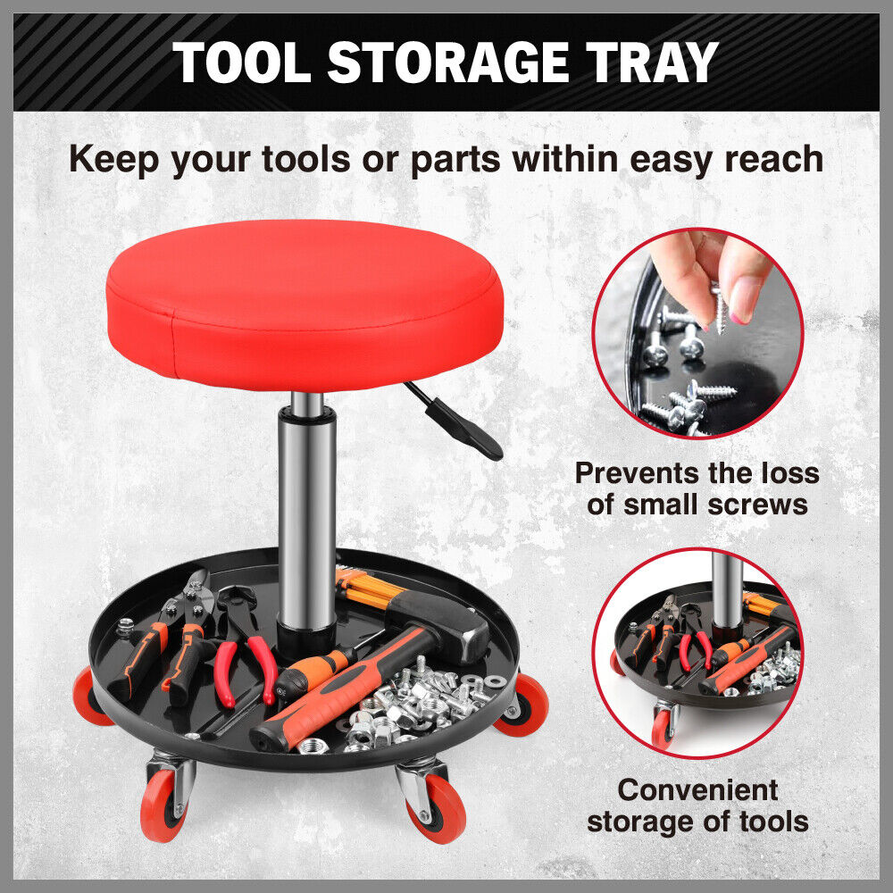 SEDY 150kg Load Pneumatic Roller Seat | Mechanic Rolling Stool With Tool Tray | AU