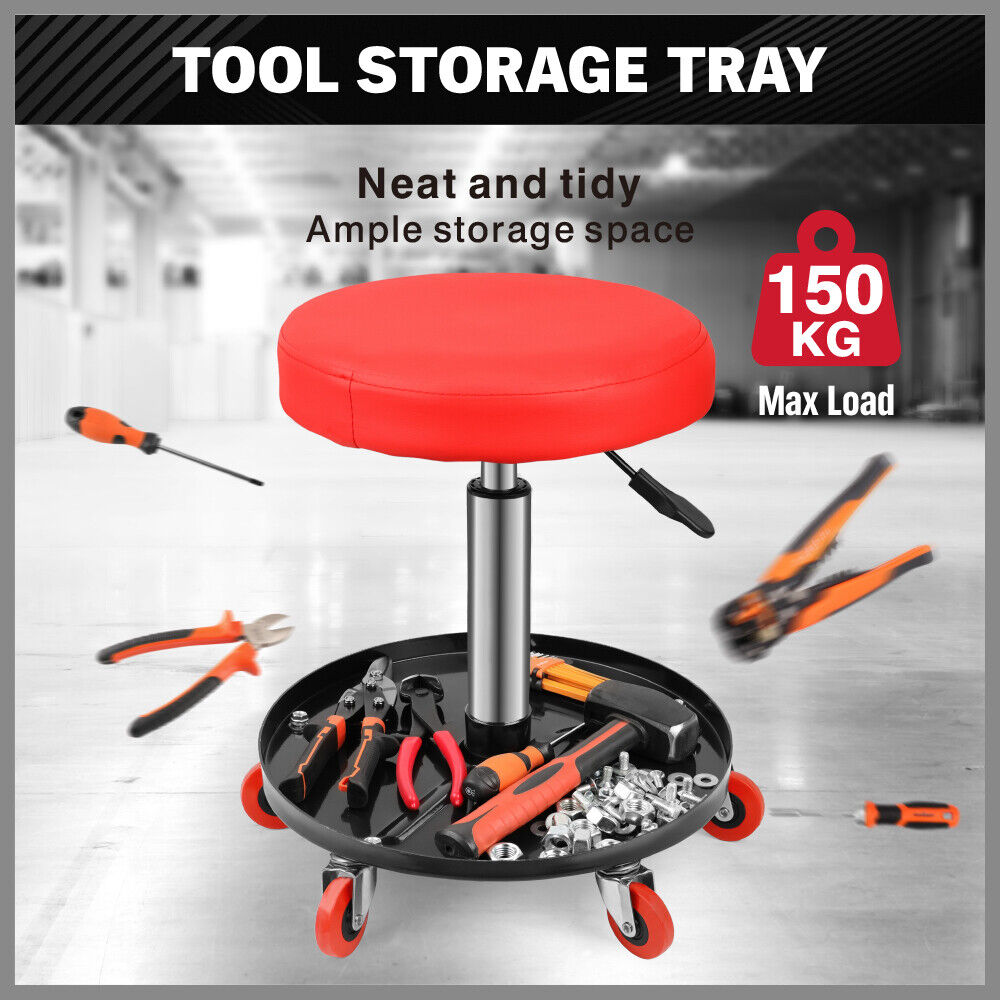 SEDY 150kg Load Pneumatic Roller Seat | Mechanic Rolling Stool With Tool Tray | AU