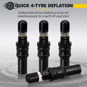 4-Piece Tyre Deflators | Air Deflator Tire Valve Core Tool | 10-30 PSI | Portable 4x4 AU