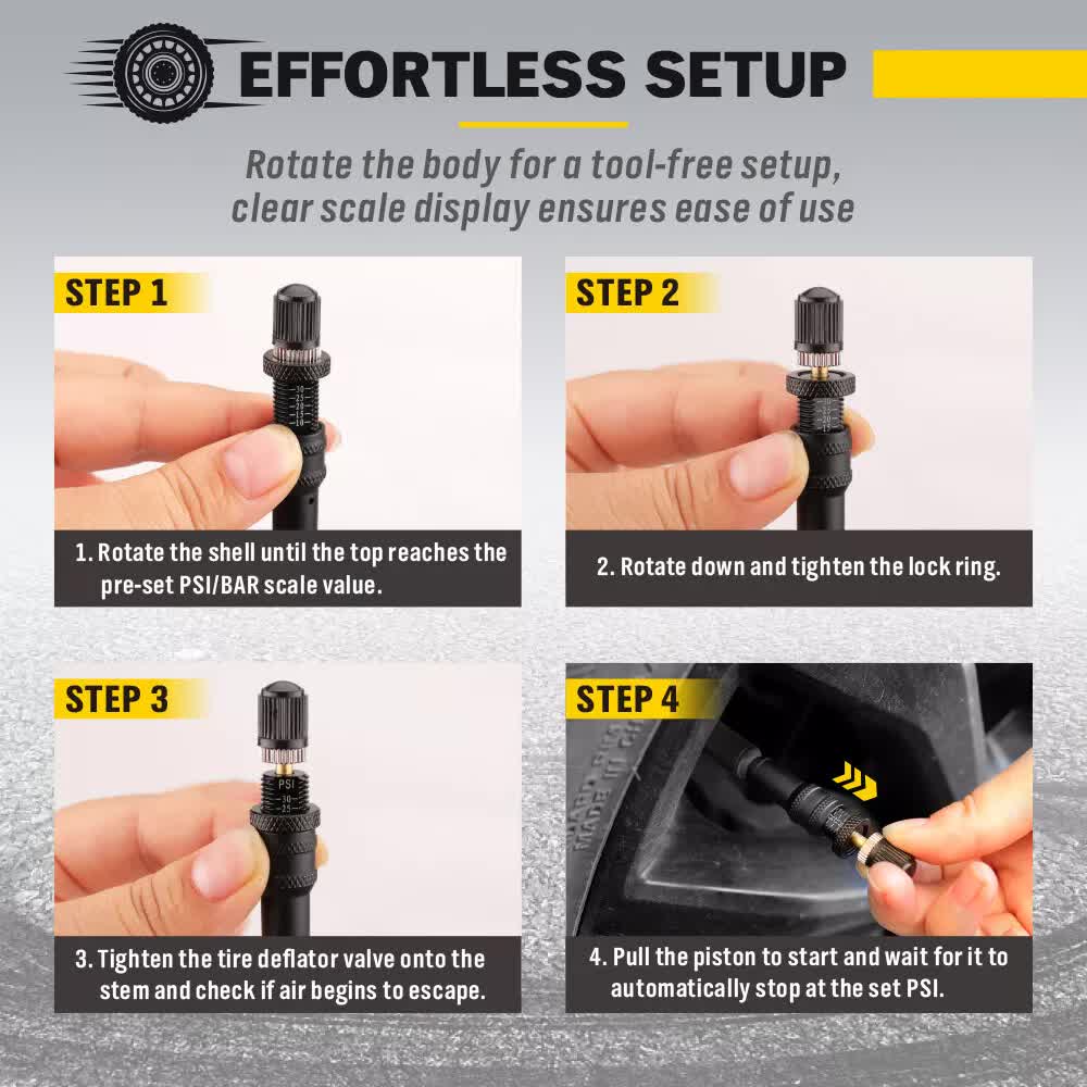 4-Piece Tyre Deflators | Air Deflator Tire Valve Core Tool | 10-30 PSI | Portable 4x4 AU