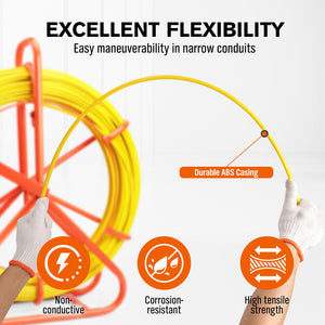 Fiberglass Fish Tape Puller | 150M x 8MM | Wire Cable Running Duct Rodder | Heavy Duty