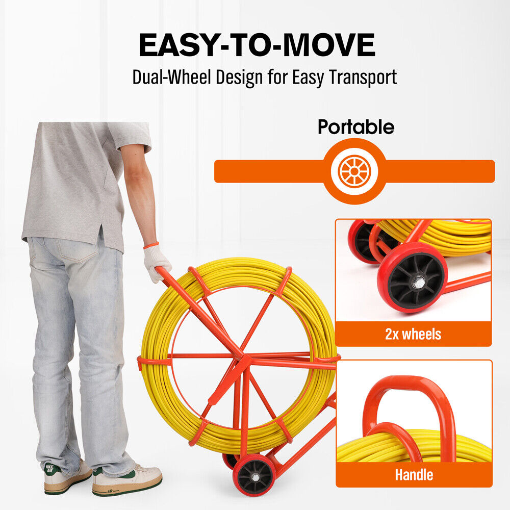 Fiberglass Fish Tape Puller | 150M x 8MM | Wire Cable Running Duct Rodder | Heavy Duty