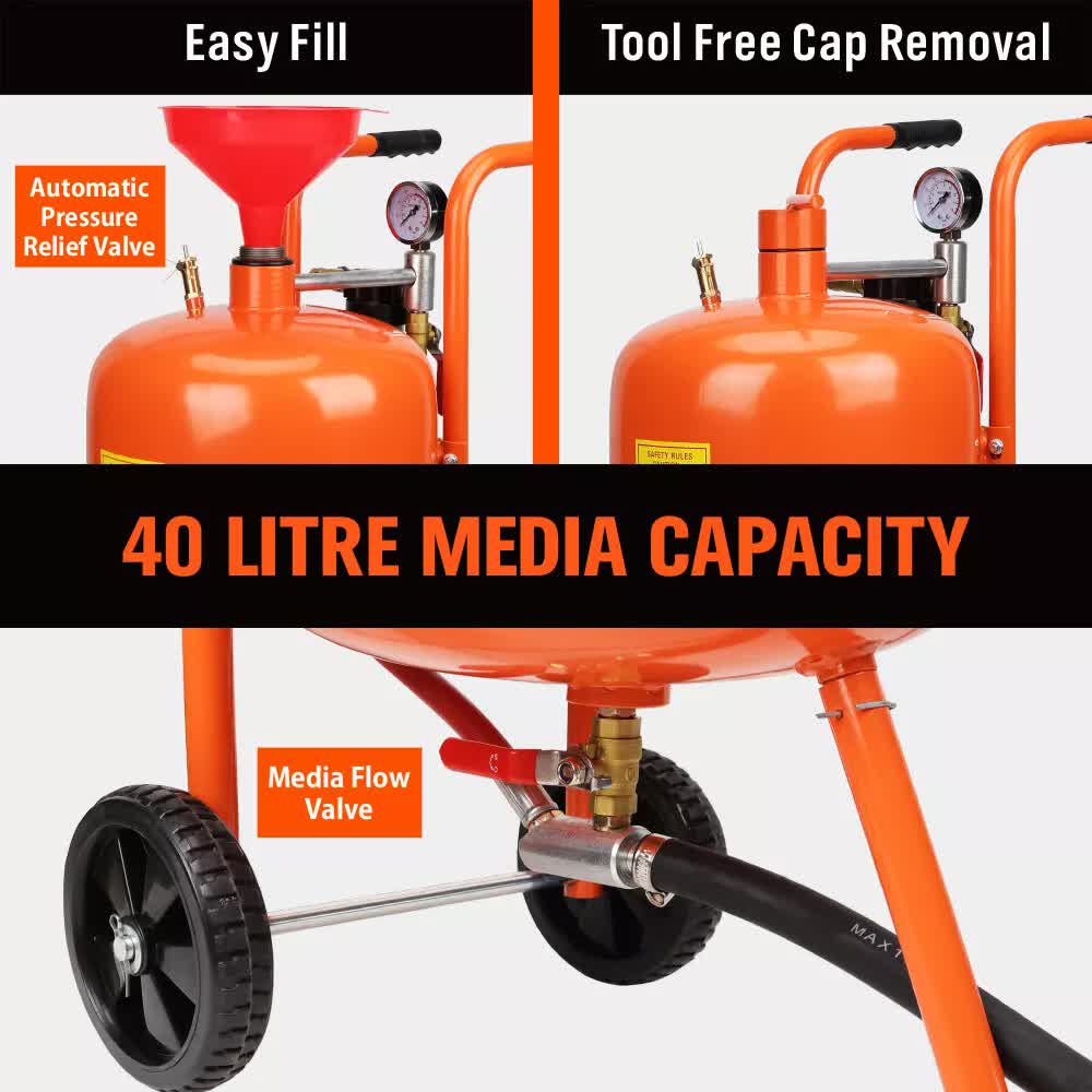 Portable Sandblasting Tank | 40L Grit Blaster | Abrasive Gun for Cars & Trucks