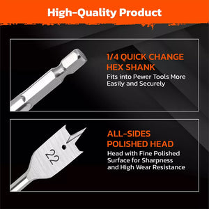 6-Piece Flat Wood Boring Spade Drill Bit Set | 10-25mm | 1/4" Shank