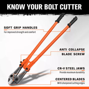 36-Inch Super Long Bolt Cutter | Lock Cutter with Rubber Grip for Cables, Chains & Wires