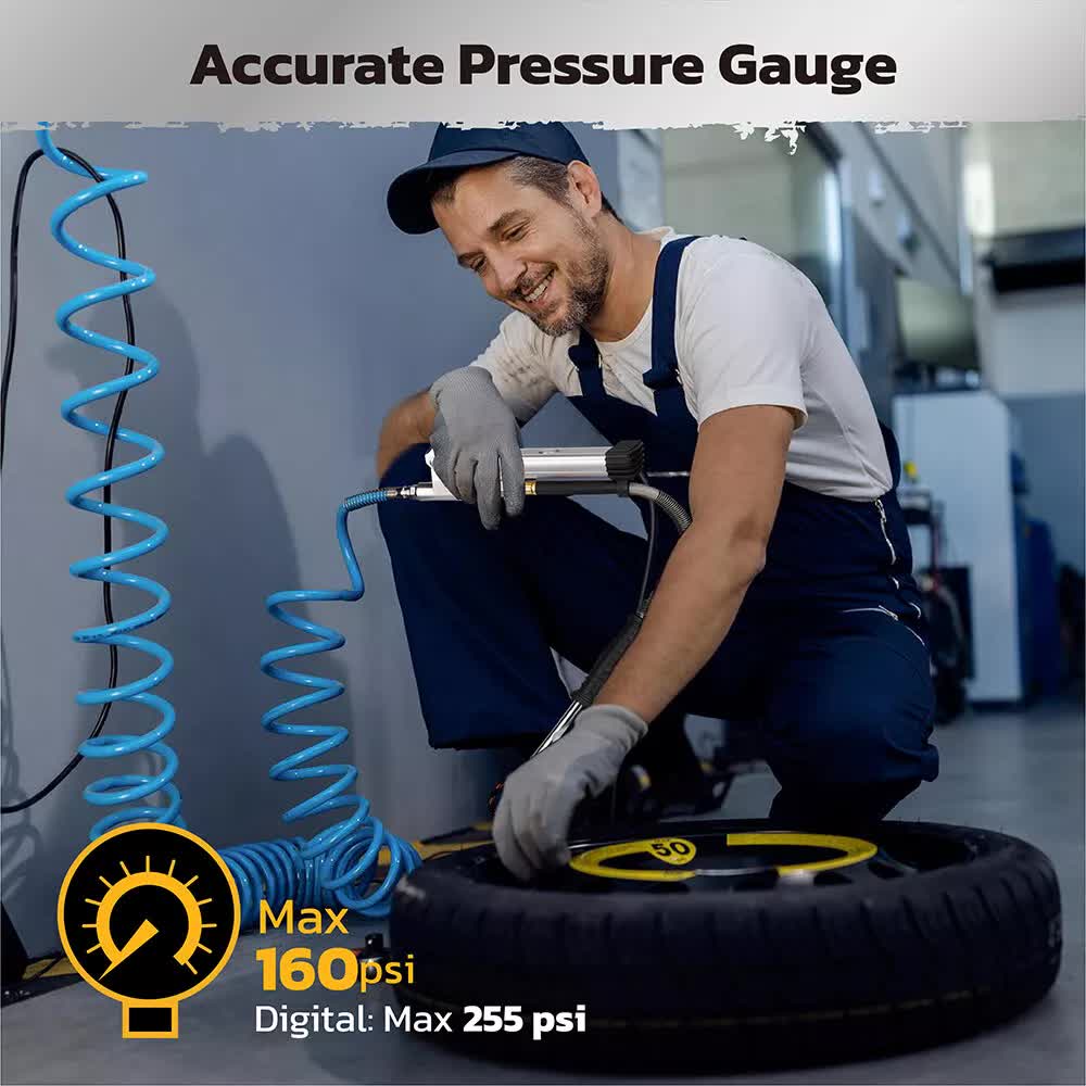 3in1 255PSI Tyre Inflator | Car Motorcycle Air Tire Pressure Gauge | Hose Pump | AU