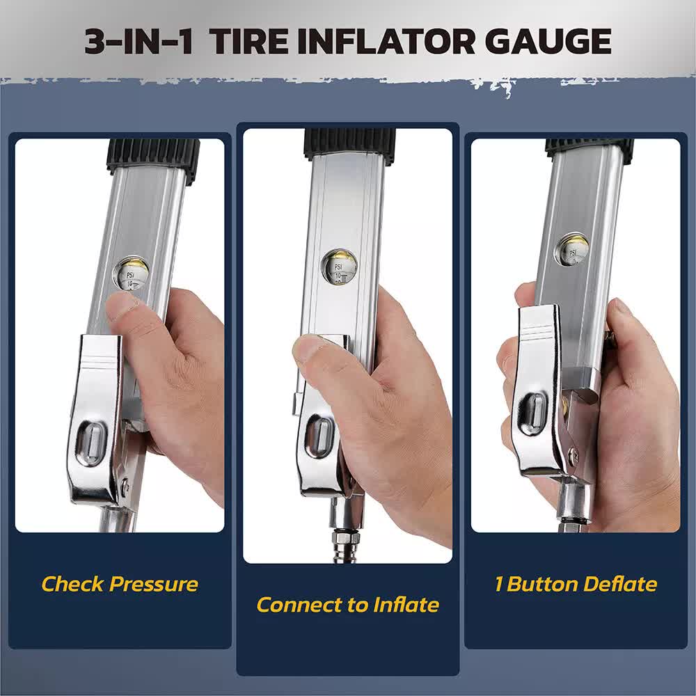 3in1 255PSI Tyre Inflator | Car Motorcycle Air Tire Pressure Gauge | Hose Pump | AU