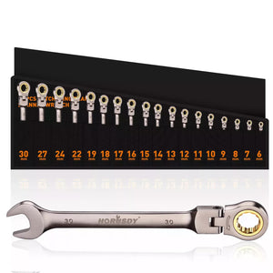 HORUSDY 18-Piece Flexi-Head Ratchet Spanner Set | Metric 6-30mm | Nickel Plated