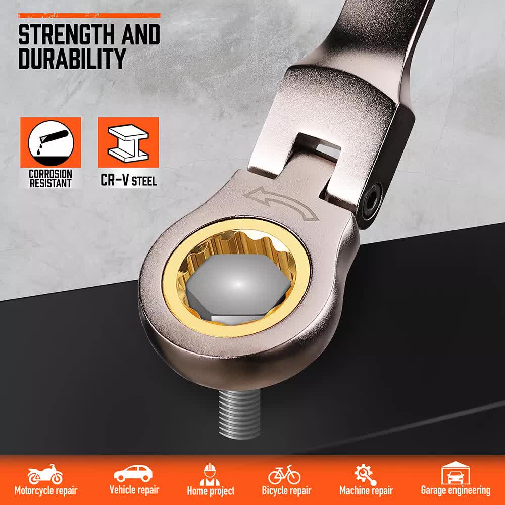 HORUSDY 18-Piece Flexi-Head Ratchet Spanner Set | Metric 6-30mm | Nickel Plated