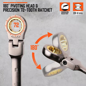 HORUSDY 18-Piece Flexi-Head Ratchet Spanner Set | Metric 6-30mm | Nickel Plated