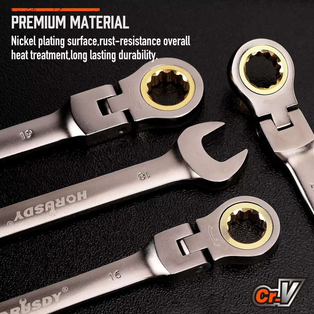 HORUSDY 18-Piece Flexi-Head Ratchet Spanner Set | Metric 6-30mm | Nickel Plated