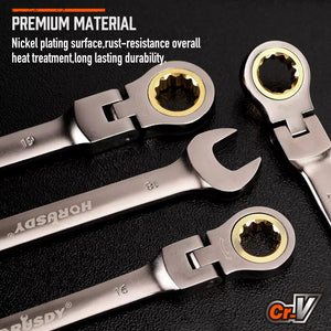 HORUSDY 18-Piece Flexi-Head Ratchet Spanner Set | Metric 6-30mm | Nickel Plated