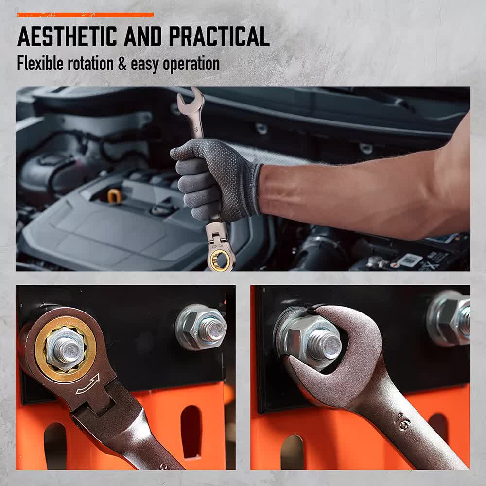 HORUSDY 18-Piece Flexi-Head Ratchet Spanner Set | Metric 6-30mm | Nickel Plated