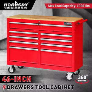 9-Drawer Tool Box Chest Cabinet | Trolley Box for Garage Storage | Red | 1000lbs Capacity