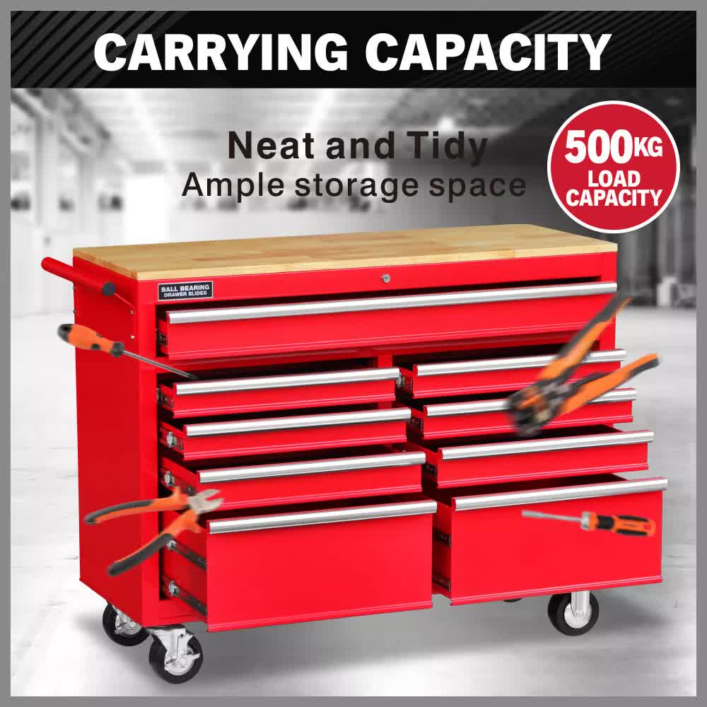 9-Drawer Tool Box Chest Cabinet | Trolley Box for Garage Storage | Red | 1000lbs Capacity