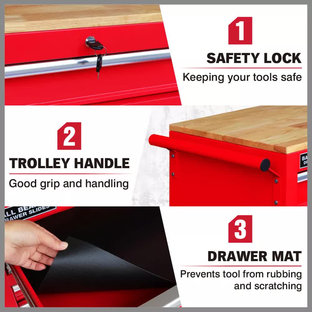 9-Drawer Tool Box Chest Cabinet | Trolley Box for Garage Storage | Red | 1000lbs Capacity