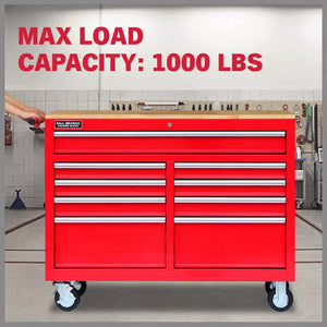 9-Drawer Tool Box Chest Cabinet | Trolley Box for Garage Storage | Red | 1000lbs Capacity