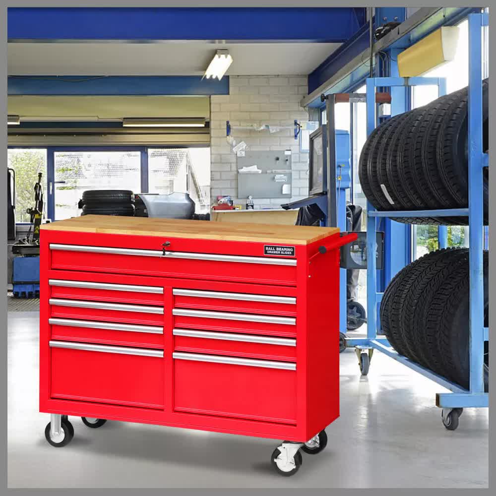 9-Drawer Tool Box Chest Cabinet | Trolley Box for Garage Storage | Red | 1000lbs Capacity