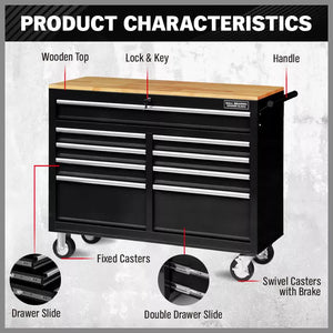 HORUSDY 9-Drawer Tool Box Chest Cabinet | Trolley Box for Garage Storage | Black