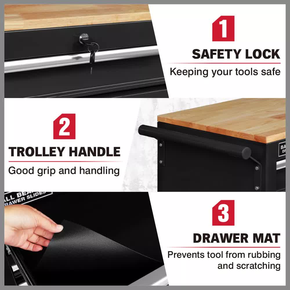 HORUSDY 9-Drawer Tool Box Chest Cabinet | Trolley Box for Garage Storage | Black