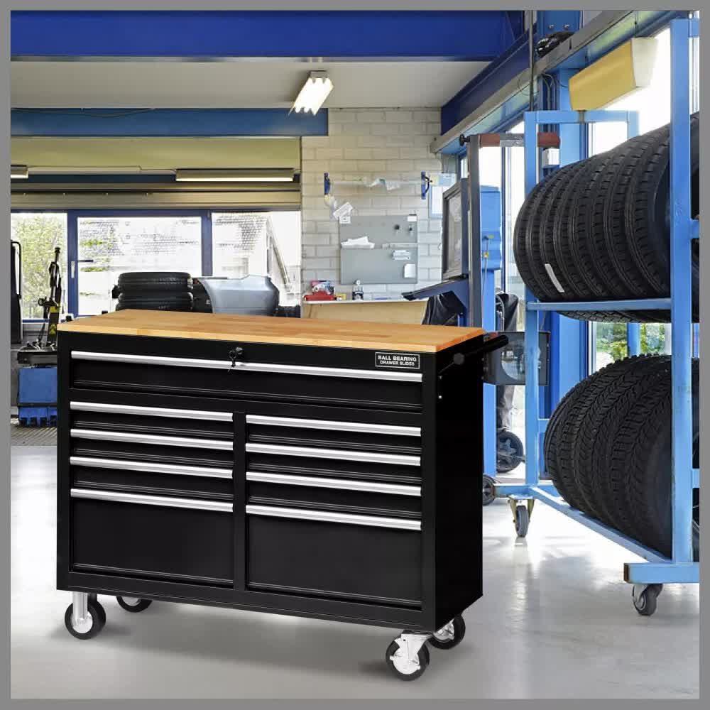 HORUSDY 9-Drawer Tool Box Chest Cabinet | Trolley Box for Garage Storage | Black