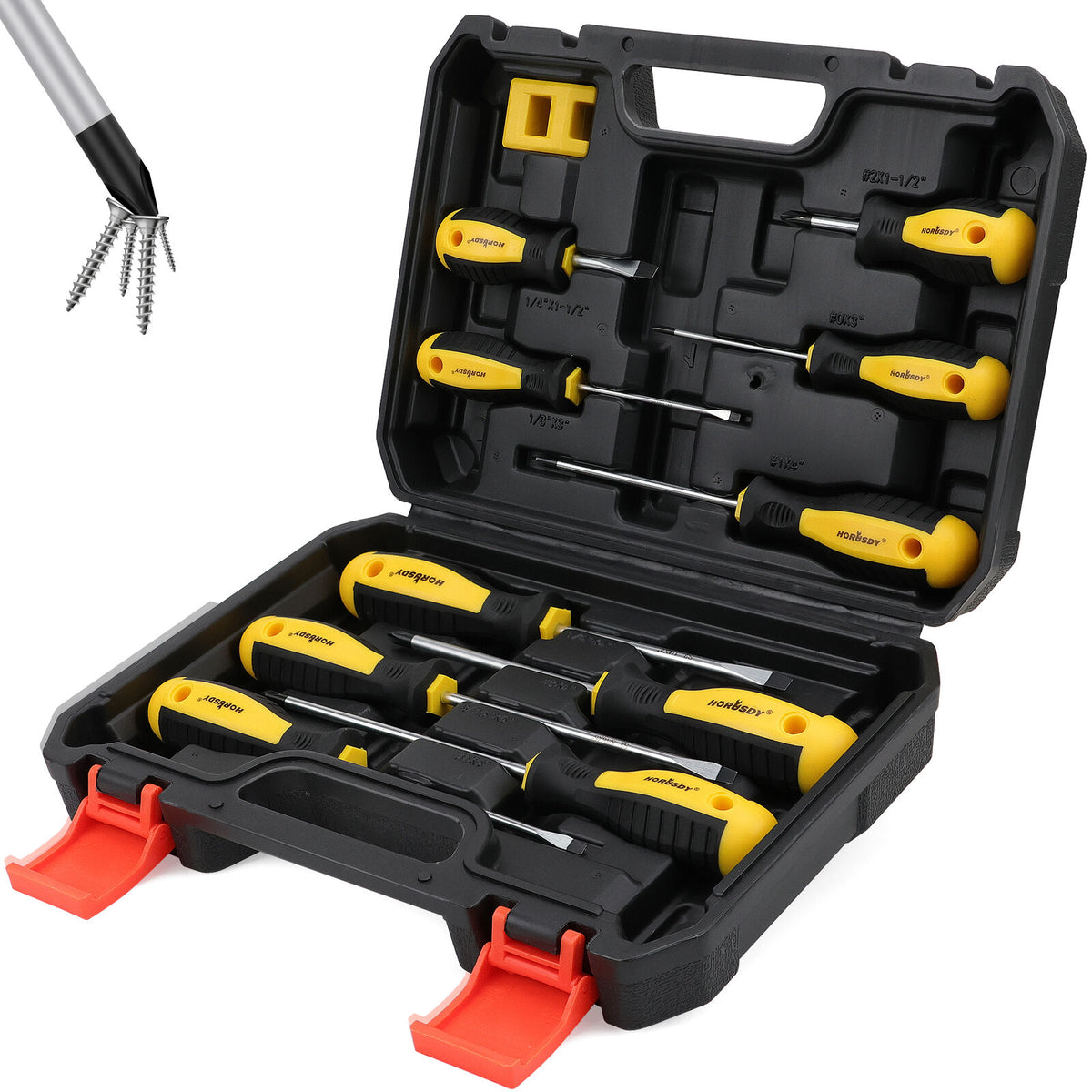 Magnetic Screwdriver Set | 11-Piece | Flat Head | Magnetizer & Demagnetizer | Storage Case Included