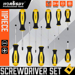 Magnetic Screwdriver Set | 11-Piece | Flat Head | Magnetizer & Demagnetizer | Storage Case Included
