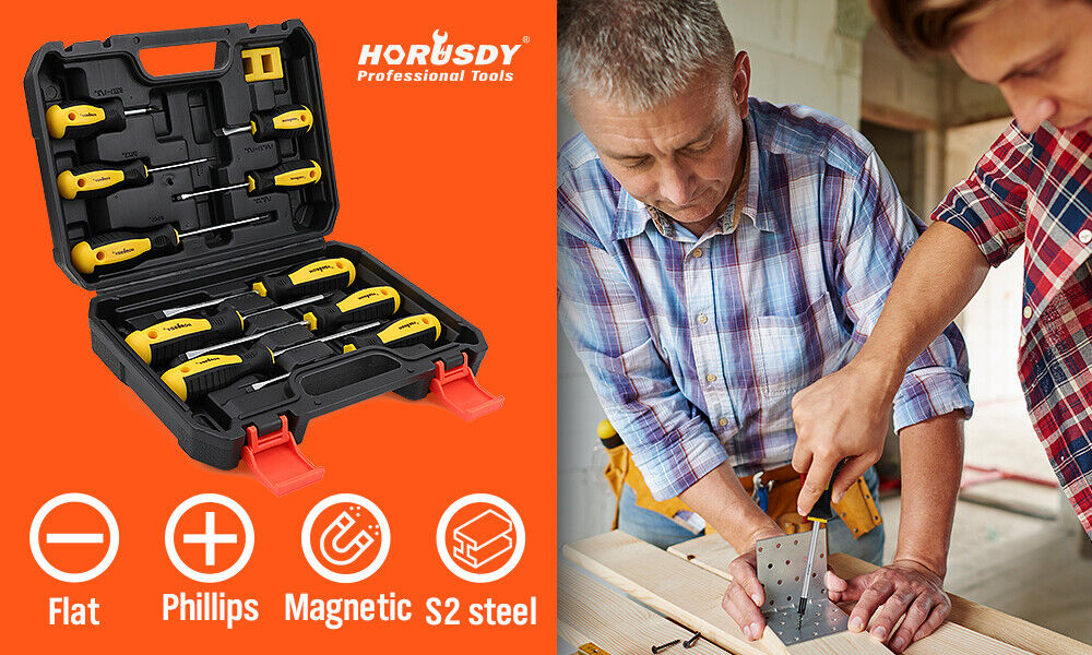 Magnetic Screwdriver Set | 11-Piece | Flat Head | Magnetizer & Demagnetizer | Storage Case Included