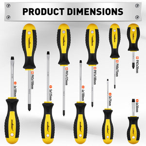 Magnetic Screwdriver Set | 11-Piece | Flat Head | Magnetizer & Demagnetizer | Storage Case Included