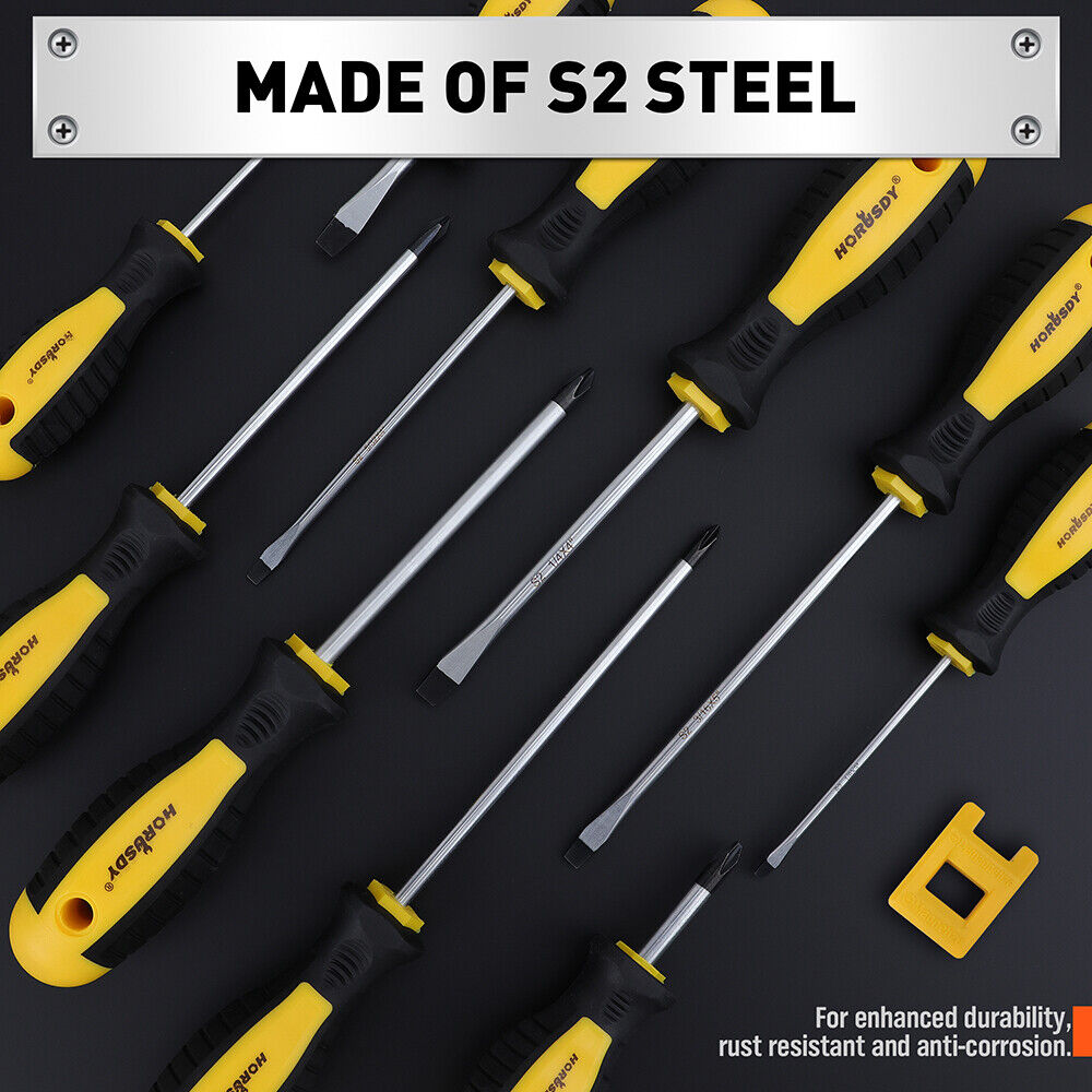 Magnetic Screwdriver Set | 11-Piece | Flat Head | Magnetizer & Demagnetizer | Storage Case Included