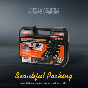 Magnetic Screwdriver Set | 11-Piece | Flat Head | Magnetizer & Demagnetizer | Storage Case Included
