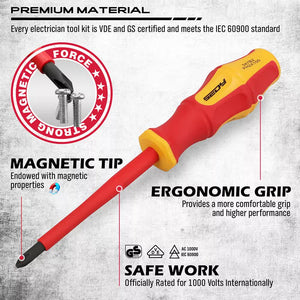Magnetic Insulated Screwdriver & Pliers Set | 1000V Electrical Tool Hose Pinch Box