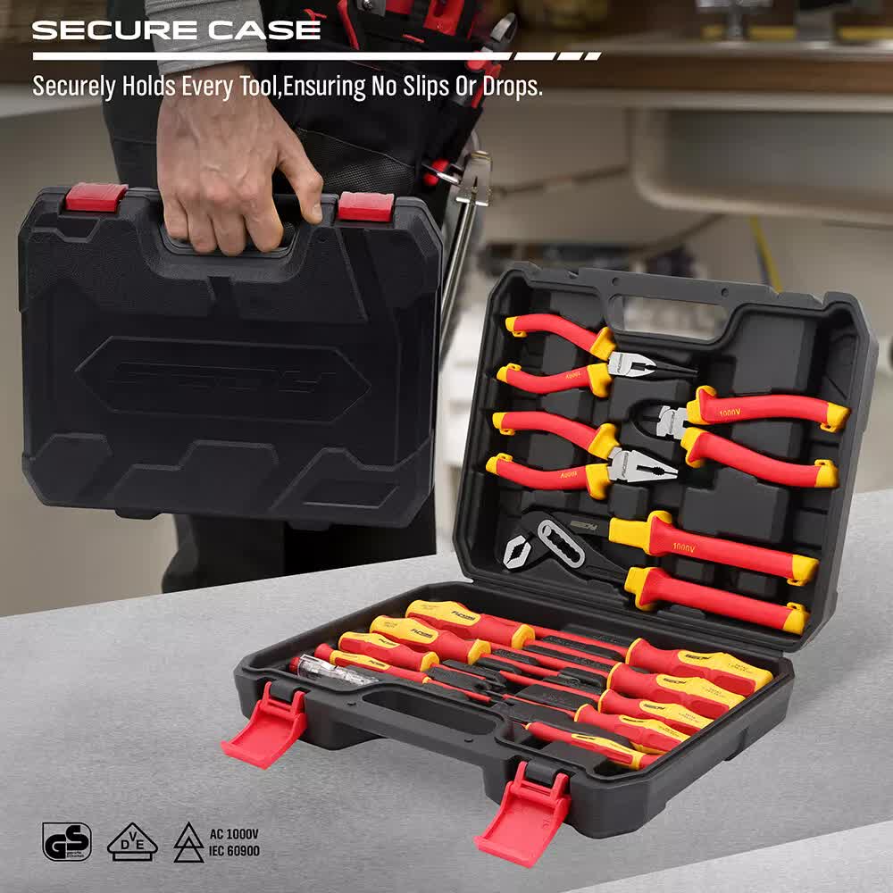 Magnetic Insulated Screwdriver & Pliers Set | 1000V Electrical Tool Hose Pinch Box