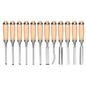 Wood Carving Chisel Set | 12-Piece | High Carbon Steel with Rolling Pouch