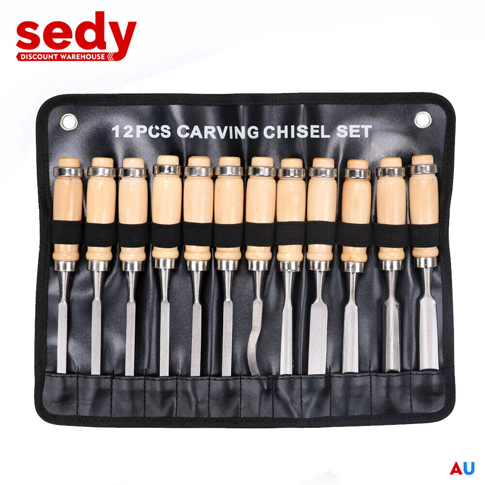 Wood Carving Chisel Set | 12-Piece | High Carbon Steel with Rolling Pouch