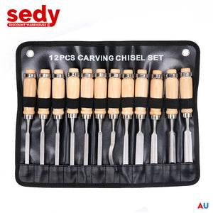 Wood Carving Chisel Set | 12-Piece | High Carbon Steel with Rolling Pouch