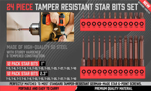 Torx Bit Set | 24-Piece | Star Head Screwdriver Bit | Long Security Tamper-Proof T5-T40