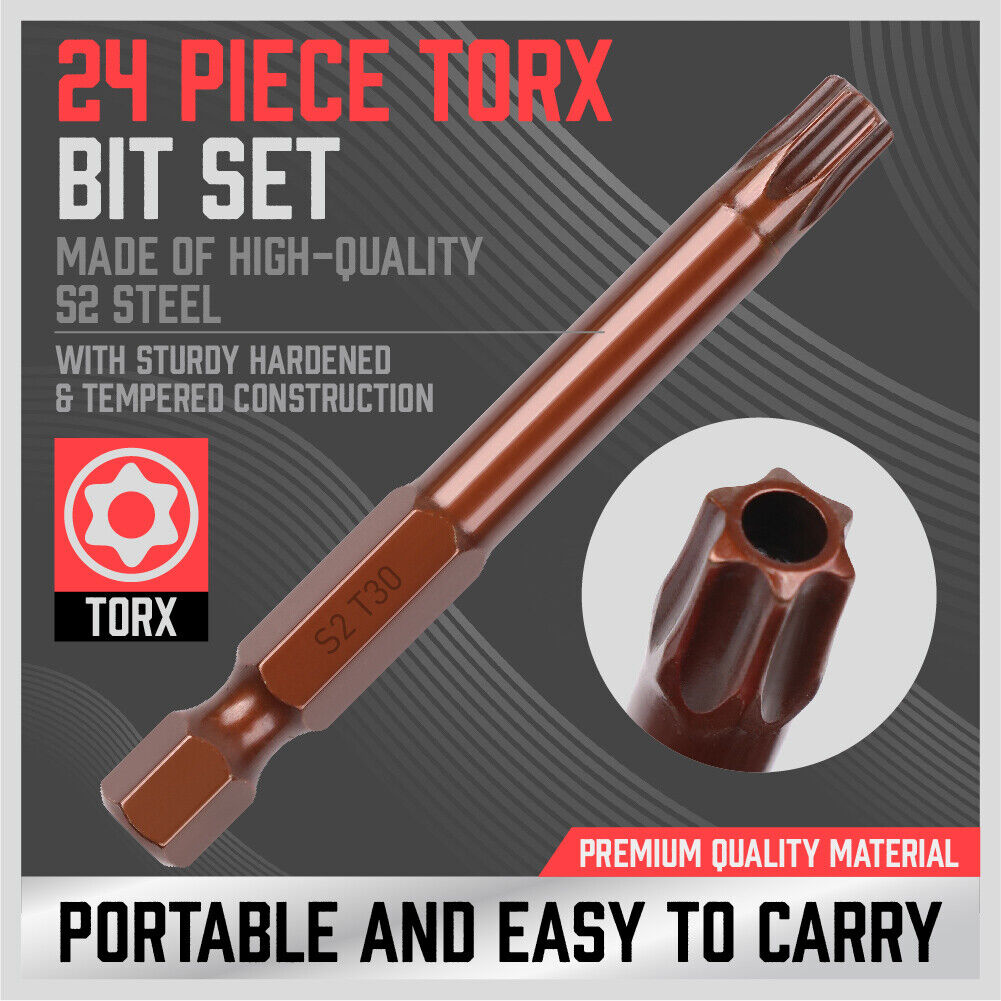 Torx Bit Set | 24-Piece | Star Head Screwdriver Bit | Long Security Tamper-Proof T5-T40