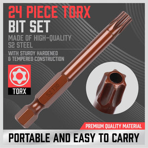 Torx Bit Set | 24-Piece | Star Head Screwdriver Bit | Long Security Tamper-Proof T5-T40