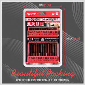 Torx Bit Set | 24-Piece | Star Head Screwdriver Bit | Long Security Tamper-Proof T5-T40