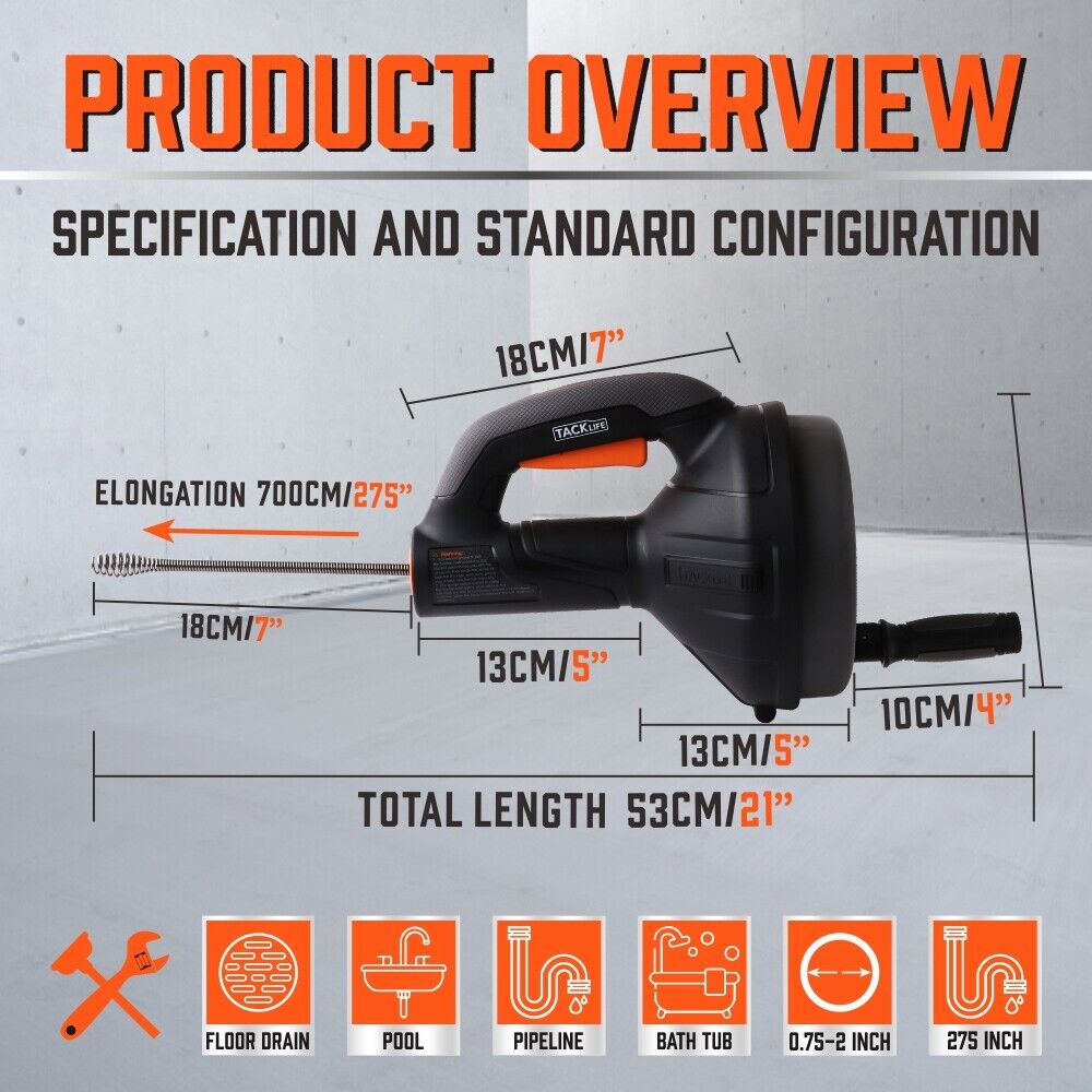 Drain Auger Cleaner | Pipe Unblocker | Sewage Plumbing Tool for Drain Cleaning