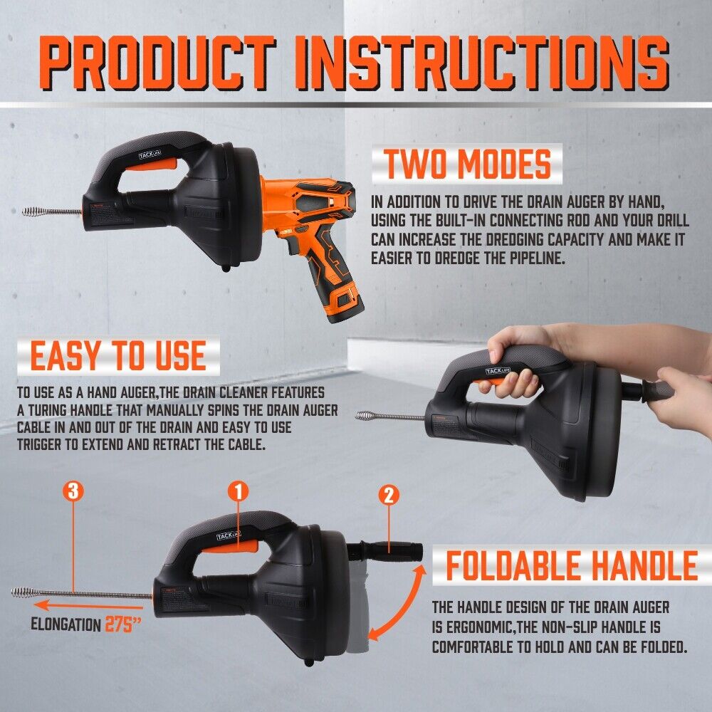 Drain Auger Cleaner | Pipe Unblocker | Sewage Plumbing Tool for Drain Cleaning