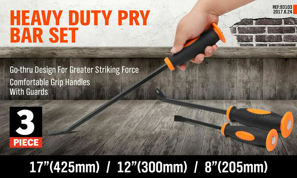 Impact Pry Bar Set | 3-Piece | Crowbars, Nail Puller, Hammer Head Mechanic Tools