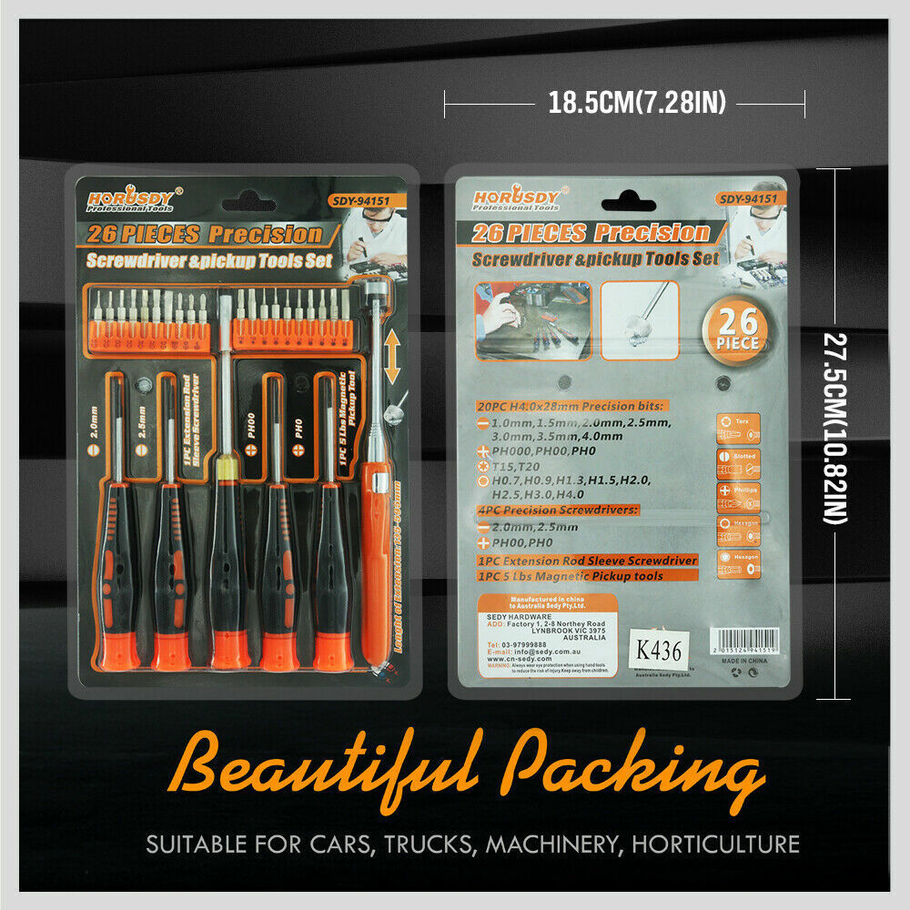 Precision Screwdriver Set | 26-Piece | Magnetic Pickup | Hex Torx Phillips Flat Bits | DIY Repair Kit