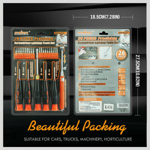 Precision Screwdriver Set | 26-Piece | Magnetic Pickup | Hex Torx Phillips Flat Bits | DIY Repair Kit