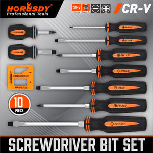 HORUSDY Magnetic Screwdriver Set | 10-Piece | Phillips & Slotted | Magnetizer Holder | AU Stock