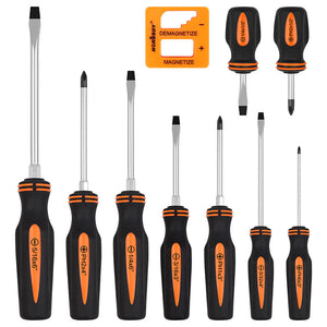 Magnetic Screwdriver Set | 10-Piece | Phillips & Slotted | Magnetizer | Non-Slip Handle | Hand Tool