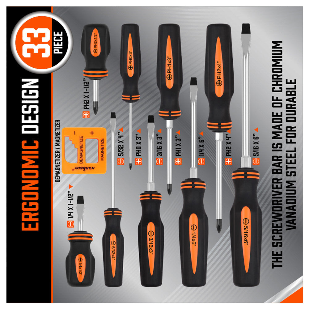 Magnetic Screwdriver Set | 10-Piece | Phillips & Slotted | Magnetizer | Non-Slip Handle | Hand Tool