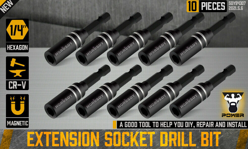 Magnetic Extension Socket Drill Bit Holder | 10-Piece | 1/4" Hex Nut Driver Set