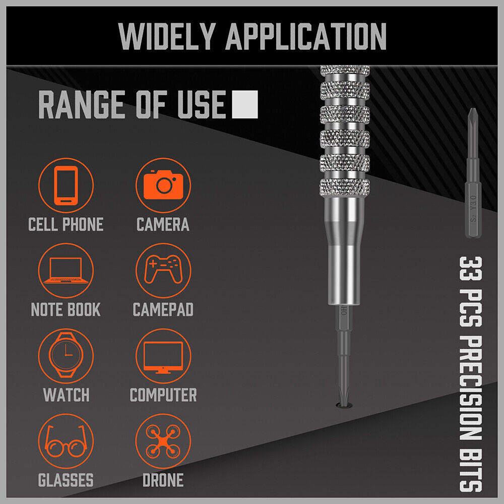 Precision Screwdriver Set | 33-Piece | Bits Phillips Flat Slotted Torx Hex | Electronic Repair Kit
